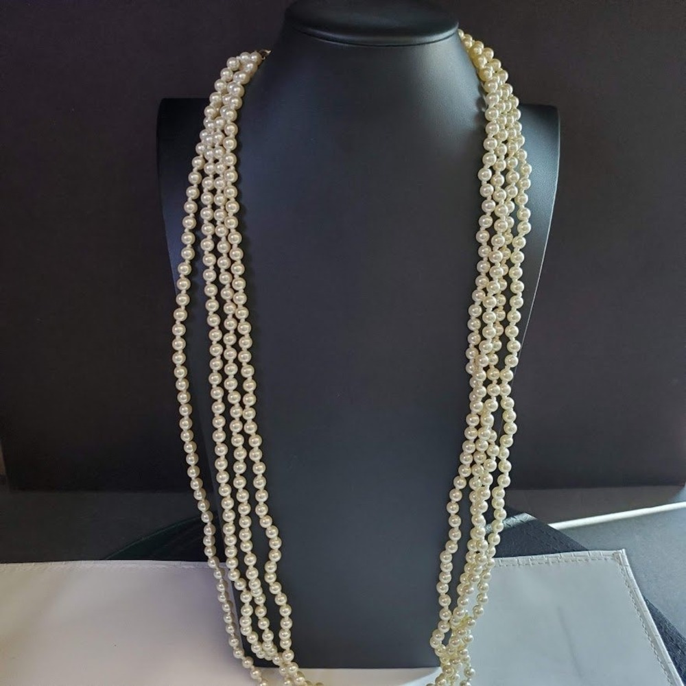 J.Crew Four Strand Faux Pearl Long Statement Necklace Cream Gold Tone